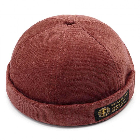 Mens Corduroy Adjustable Solid French Brimless Hat Vogue Retro Skullcap Sailor Cap