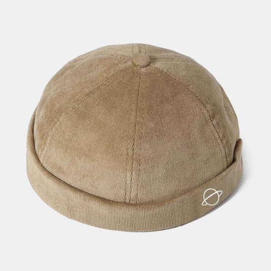 Mens Corduroy Planet Print Adjustable Solid French Brimless Hats Vogue Retro Skullcap Sailor Cap