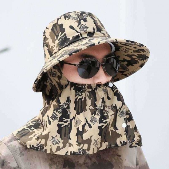 Mens Cotton Face Protection Bucket Hat Outdoor Fishing Hat With String Climbing Mesh Breathable Sunshade Cap