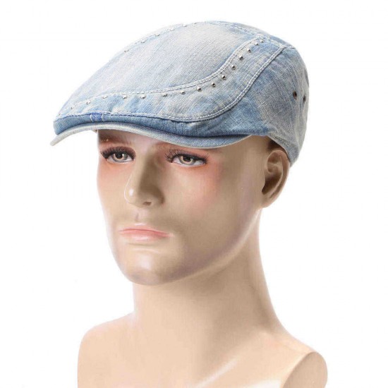 Mens Cotton Rivet Painter Beret Caps Casual Outdoor Visor Forward Hat