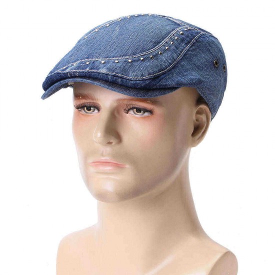 Mens Cotton Rivet Painter Beret Caps Casual Outdoor Visor Forward Hat