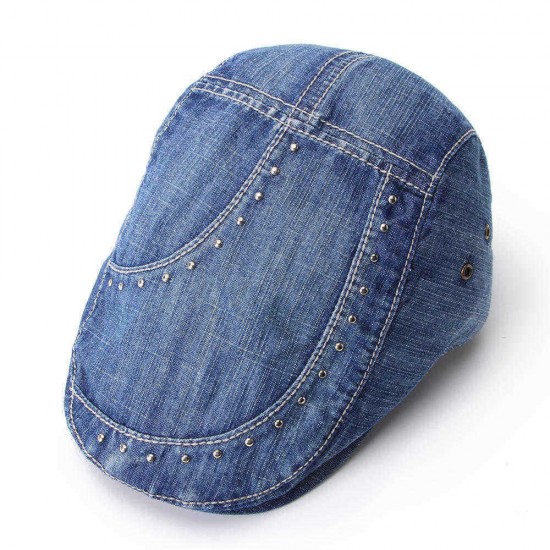 Mens Cotton Rivet Painter Beret Caps Casual Outdoor Visor Forward Hat