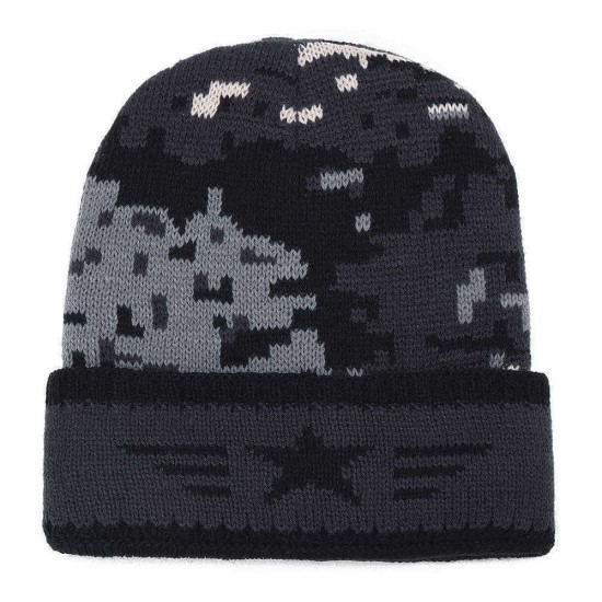 Mens Crimped Winter Plus Velvet Warm Slouchy Knit Beanie Hat Casual Plus Size Earmuffs Skull Cap