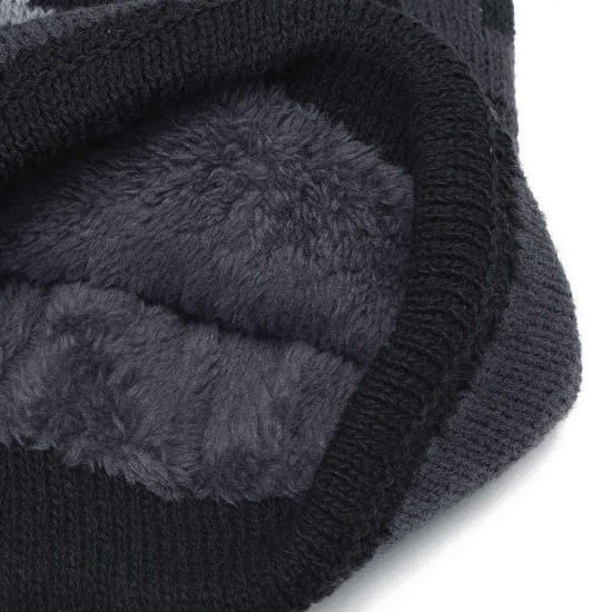 Mens Crimped Winter Plus Velvet Warm Slouchy Knit Beanie Hat Casual Plus Size Earmuffs Skull Cap