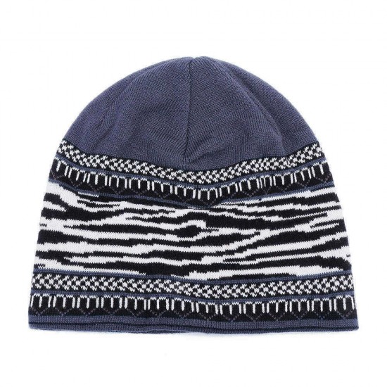 Mens Ethnic Stripe Winter Earmuffs Knit Beanie Hat Outdoor Slouchy Ski  Skull Cap