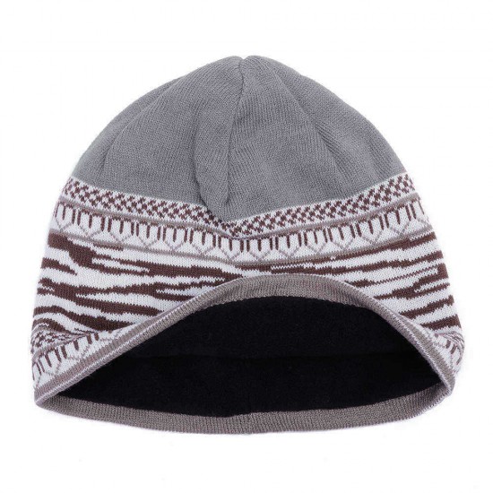 Mens Ethnic Stripe Winter Earmuffs Knit Beanie Hat Outdoor Slouchy Ski  Skull Cap