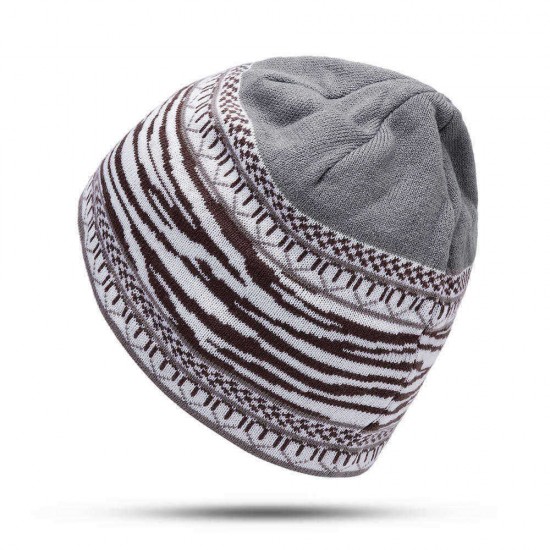 Mens Ethnic Stripe Winter Earmuffs Knit Beanie Hat Outdoor Slouchy Ski  Skull Cap