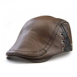 Men's Leather Cap Personalized Piercing Strap Design Versatile Beret Caps