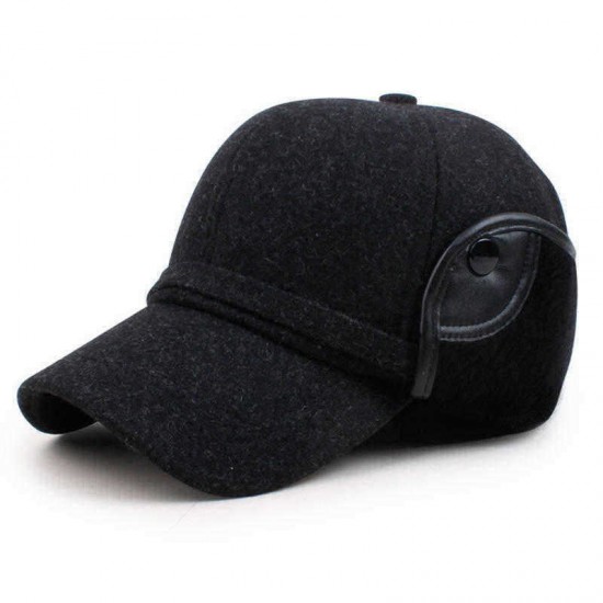 Mens Middle-Aged Felt Thicken Warm Earmuffs Cotton Baseball Cap Casual Dad Peaked Hat