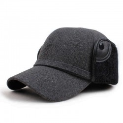 Mens Middle-Aged Felt Thicken Warm Earmuffs Cotton Baseball Cap Casual Dad Peaked Hat