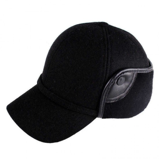 Mens Middle-Aged Felt Thicken Warm Earmuffs Cotton Baseball Cap Casual Dad Peaked Hat