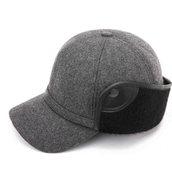 Mens Middle-Aged Felt Thicken Warm Earmuffs Cotton Baseball Cap Casual Dad Peaked Hat