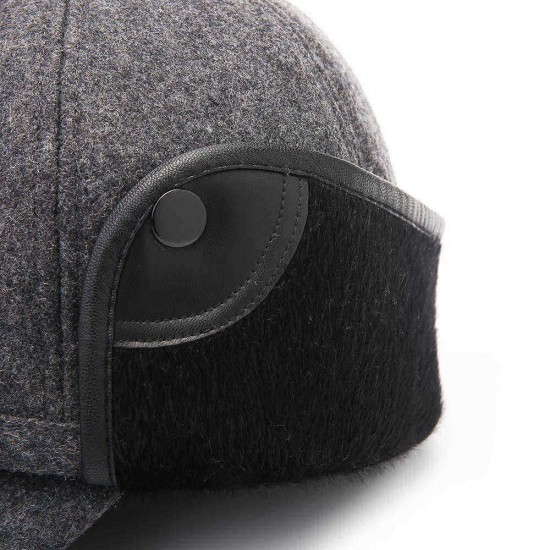 Mens Middle-Aged Felt Thicken Warm Earmuffs Cotton Baseball Cap Casual Dad Peaked Hat