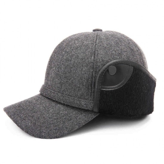 Mens Middle-Aged Felt Thicken Warm Earmuffs Cotton Baseball Cap Casual Dad Peaked Hat