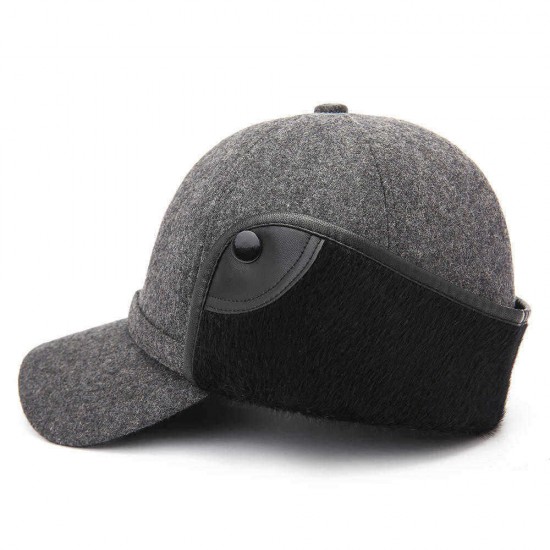 Mens Middle-Aged Felt Thicken Warm Earmuffs Cotton Baseball Cap Casual Dad Peaked Hat