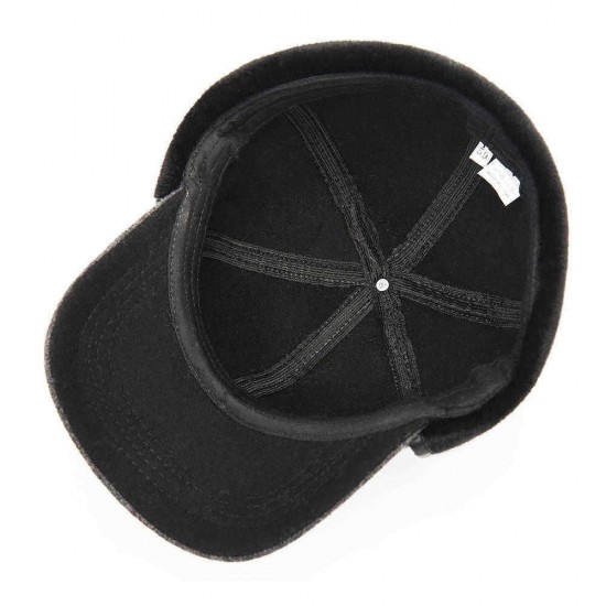 Mens Middle-Aged Felt Thicken Warm Earmuffs Cotton Baseball Cap Casual Dad Peaked Hat