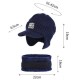 Mens Middle-Aged Outdoor Warm Knit Hat Scarf Set Plush Earmuffs Peaked Cap Suit