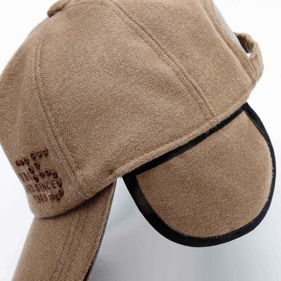 Mens Middle-aged Cotton Earmuffs Letter Embroidered Baseball Cap Adjustable Dad Peaked Hat