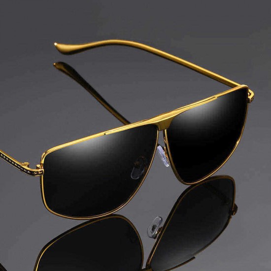 Mens Trendy Metal Polarized Sunglasses Anti-UV Mirror Rivet Decorative Goggles for Driving