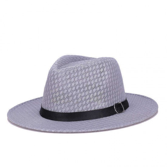 Mens Unisex Mesh British Jazz Sun Hat Outdoor Travel Breathable Sunscreen Fedora Cap