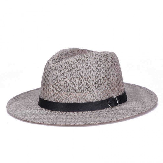 Mens Unisex Mesh British Jazz Sun Hat Outdoor Travel Breathable Sunscreen Fedora Cap