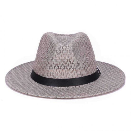 Mens Unisex Mesh British Jazz Sun Hat Outdoor Travel Breathable Sunscreen Fedora Cap