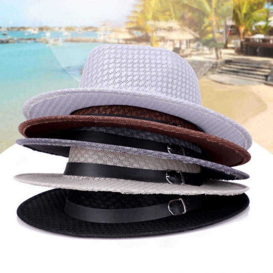 Mens Unisex Mesh British Jazz Sun Hat Outdoor Travel Breathable Sunscreen Fedora Cap