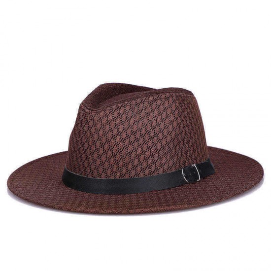 Mens Unisex Mesh British Jazz Sun Hat Outdoor Travel Breathable Sunscreen Fedora Cap