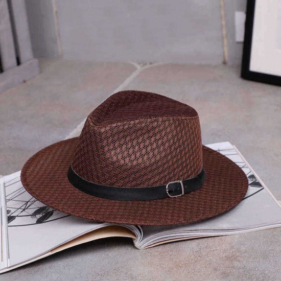 Mens Unisex Mesh British Jazz Sun Hat Outdoor Travel Breathable Sunscreen Fedora Cap