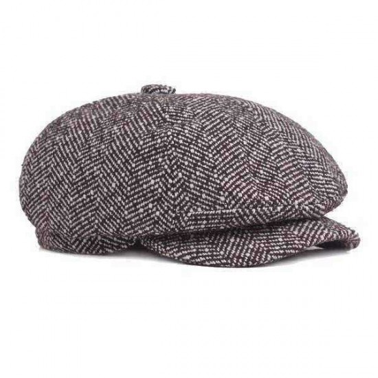 Mens Unisex Vintage Cotton Octagonal Cap Winter Stripe Gentleman Newsboy Beret Hat