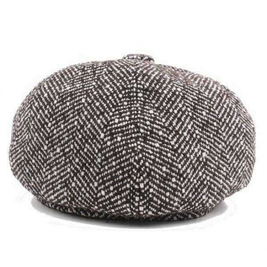 Mens Unisex Vintage Cotton Octagonal Cap Winter Stripe Gentleman Newsboy Beret Hat