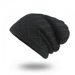 Mens Unisex Winter Plus Velvet Warm Slouchy Knit Beanie Hat Casual Plus Size Earmuffs Skull Cap