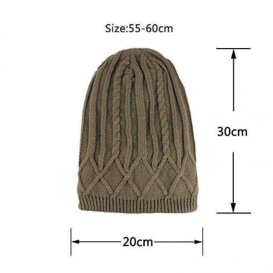 Mens Unisex Winter Plus Velvet Warm Slouchy Knit Beanie Hat Casual Plus Size Earmuffs Skull Cap