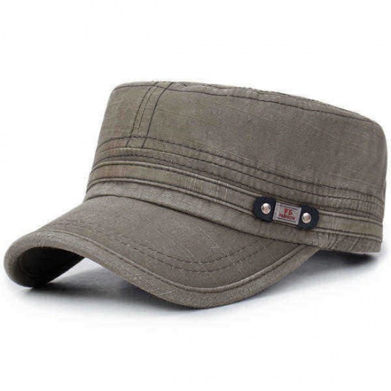 Mens Washed Cotton Flat Top Hat Outdoor Sunscreen Military Army Peaked Dad Cap