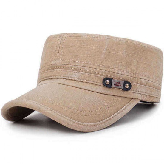 Mens Washed Cotton Flat Top Hat Outdoor Sunscreen Military Army Peaked Dad Cap