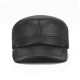 Mens Winter Leather Earmuffs Flat Top Hats Outdoor Durable Warm Military Army Peaked Cap