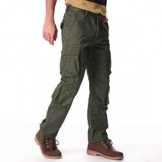 Mens Winter Polar Fleece Lined Cargo Pants Multi Pocket Loose Thick Warm Trousers