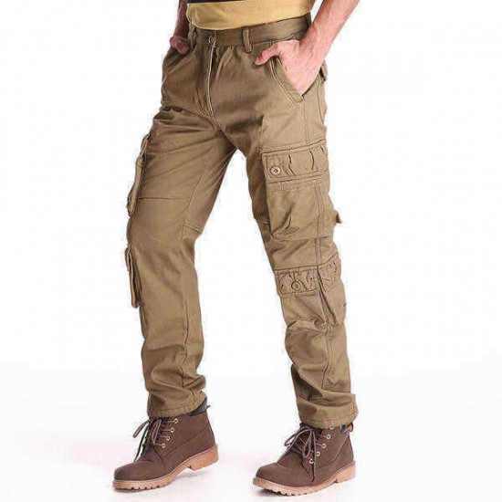 Mens Winter Polar Fleece Lined Cargo Pants Multi Pocket Loose Thick Warm Trousers