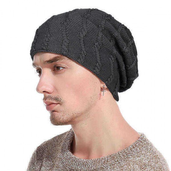 Mens Winter Warm Cotton Knitted Beanie Causal Thickening Windproof Caps Outdoor Stretchable Hats