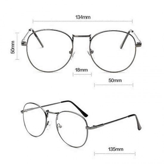 Mens Women Lightweight Round Frame Fake Glasses Outdoor Decoration Non Reading Glasses