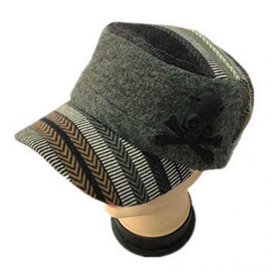 Mens Womens Autumn And Winter Military Style Hat Outdoor Stripe Cadet Army Cap Flat Top Hats