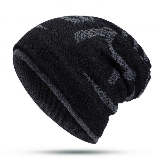 Mens Womens Plus Velvet Thicken Earmuffs Knit Beanie Cap Outdoor Solid Slouchy Ski Skullcap