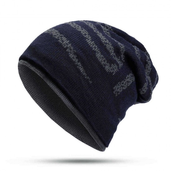 Mens Womens Plus Velvet Thicken Earmuffs Knit Beanie Cap Outdoor Solid Slouchy Ski Skullcap