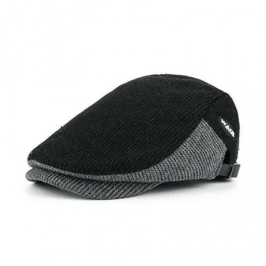 Men's Woolen Contrast Knit Cap Casual Hat Beret Caps