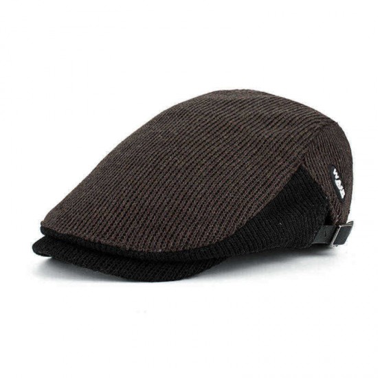 Men's Woolen Contrast Knit Cap Casual Hat Beret Caps