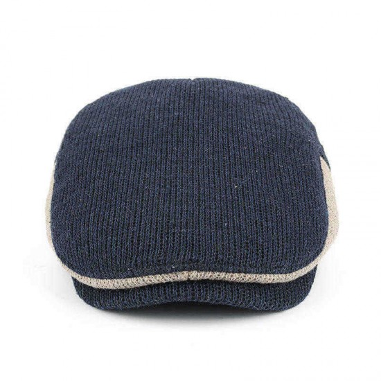 Men's Woolen Contrast Knit Cap Casual Hat Beret Caps