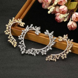 Metal Leaf Crystal Rhinestone Ear Cuff Stud Earring for Women