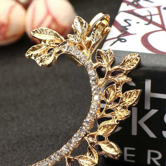 Metal Leaf Crystal Rhinestone Ear Cuff Stud Earring for Women