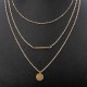 Metal Sequin Stick Multilayer Necklace Gold Plated Chain