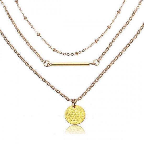 Metal Sequin Stick Multilayer Necklace Gold Plated Chain